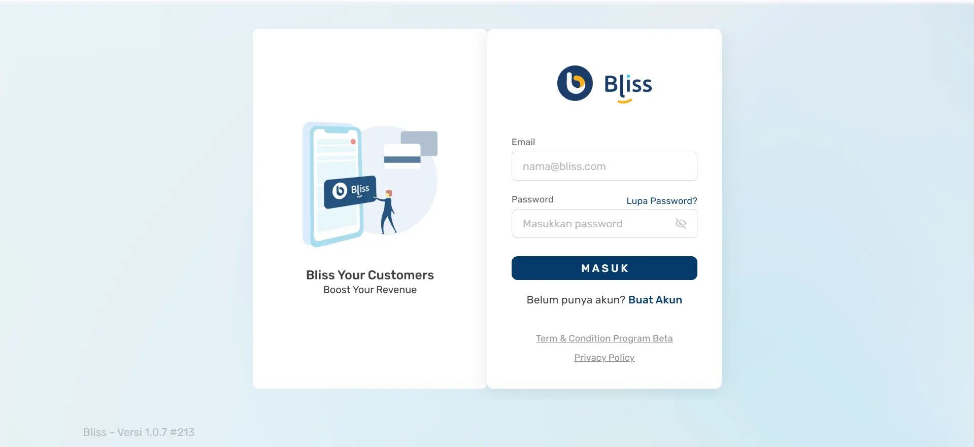 Login dan Log Out akun bliss